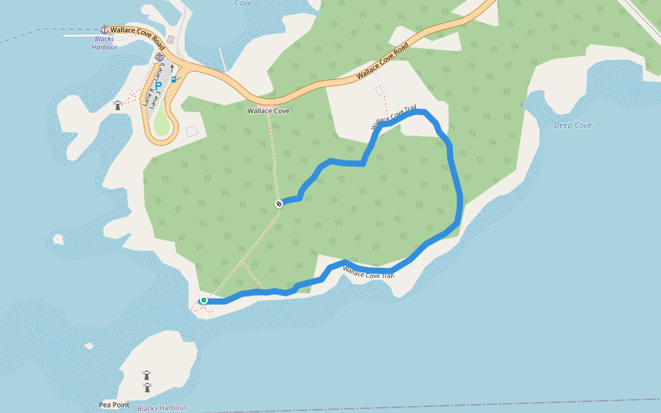 Wallace Cove Trail walking route map in Blacks Harbour