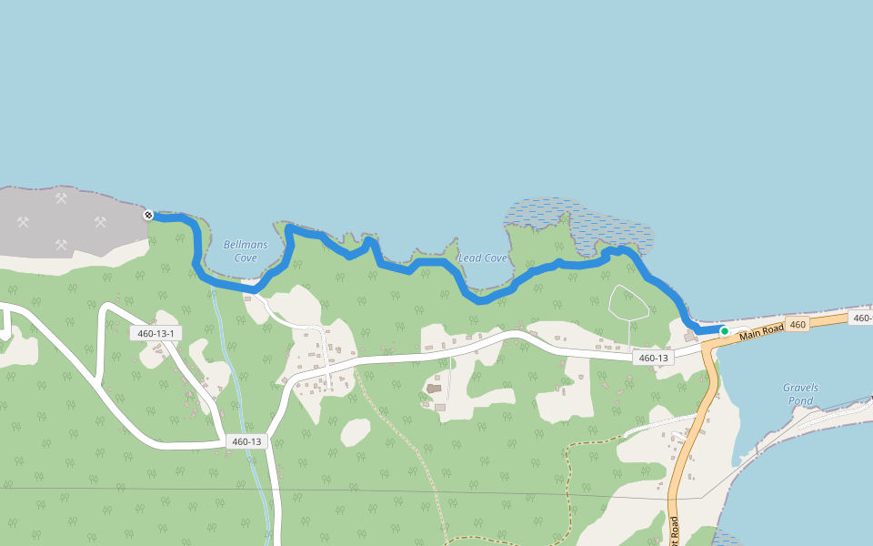 The Gravels Trail walking route map in Port au Port West-Aguathuna-Felix Cove