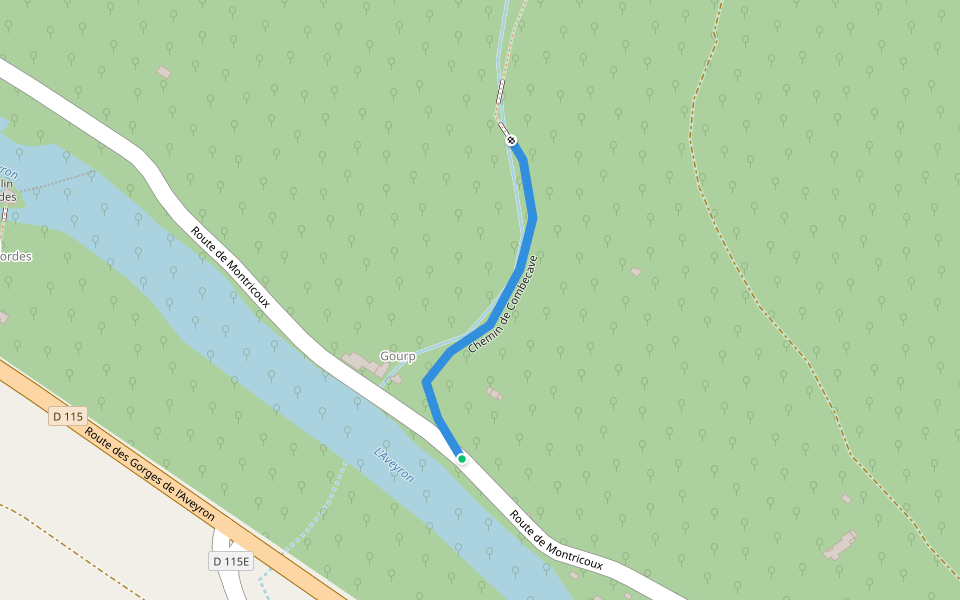 Chemin de Combecave walking route map in Bruniquel