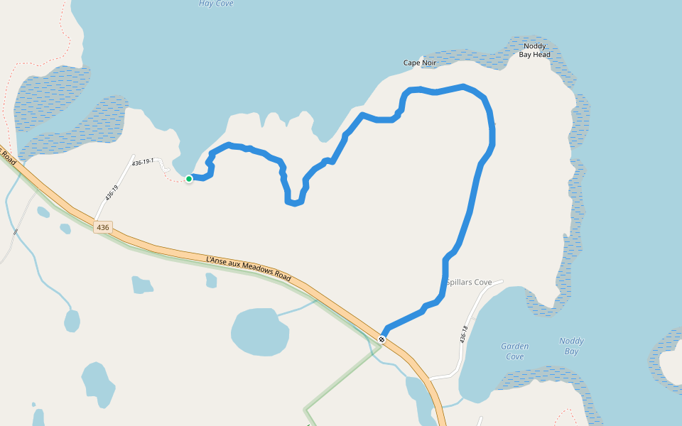 Cape Raven to Noddy Bay Head Trail walking route map in Saint Lunaire-Griquet