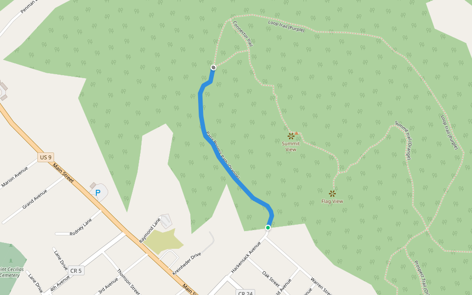 Papa Boom's Path (Orange) walking route map in Warrensburg