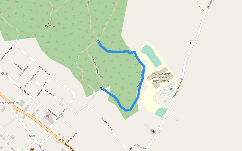 Pond trail (Yellow) walking route map in Warrensburg