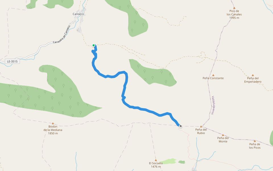 Camino de Canseco a Genicera walking route map in Cármenes
