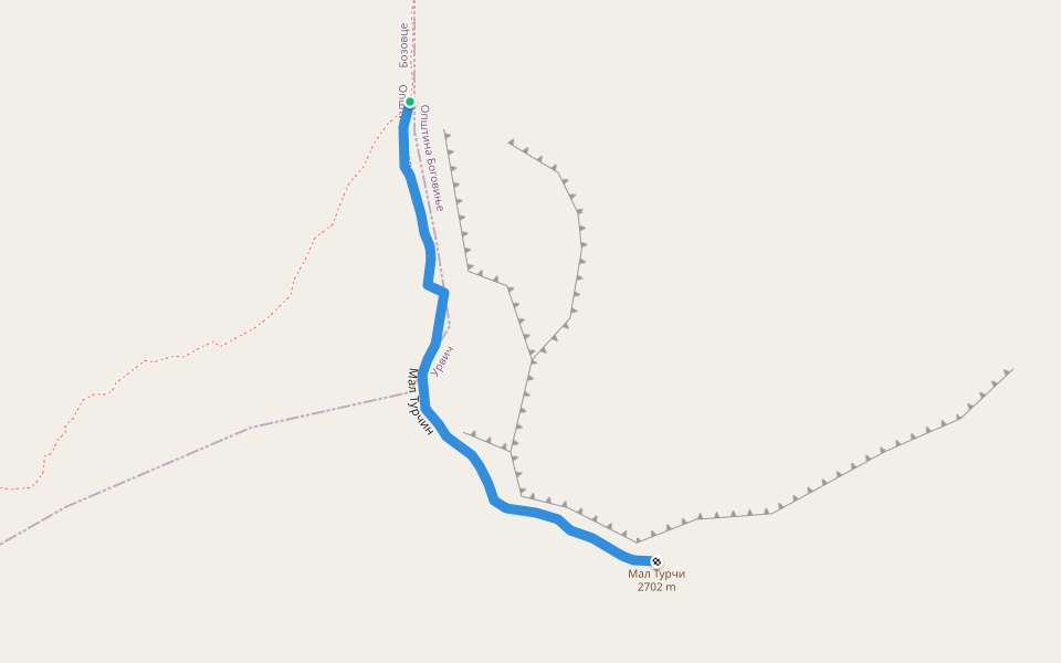 To peak Mal Turcin walking route map in Vejtse