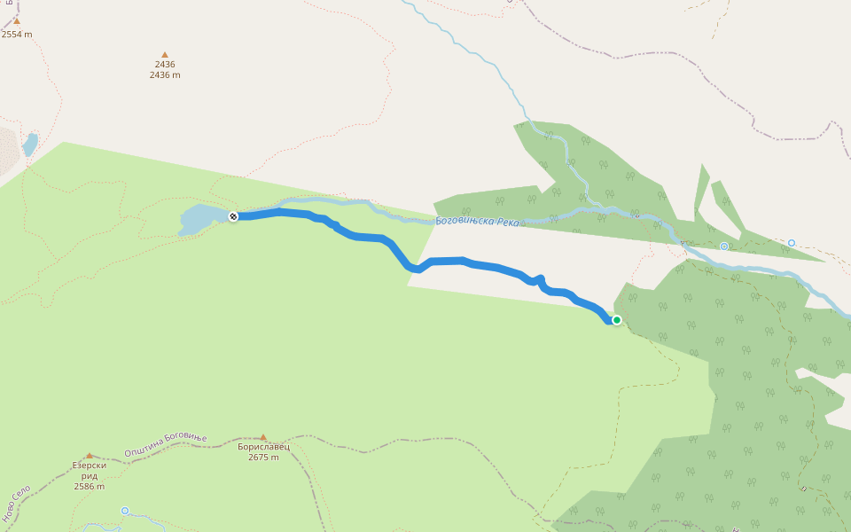 To Bogovinjsko Ezero(Lake) walking route map in Novo Selo