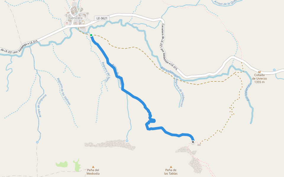 Ruta de Genciera a Sancenas walking route map in Genicera