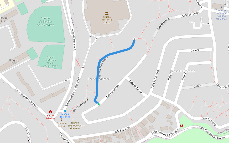 Vereda El Redentor walking route map in Caracas