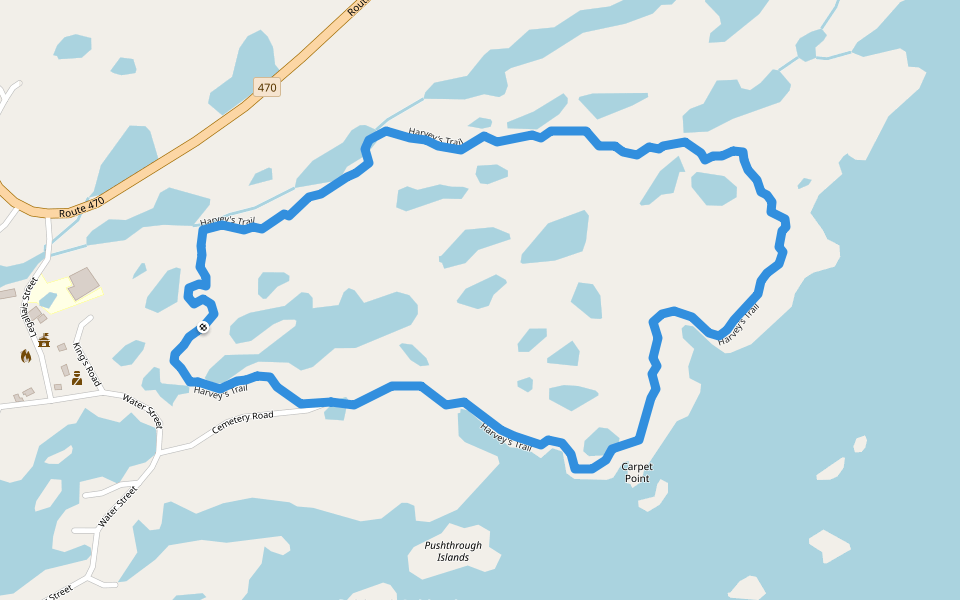 Harvey's Trail walking route map in Isle aux Morts