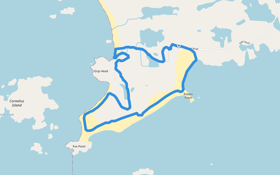 Sandbanks Beaches Loop walking route map in Burgeo