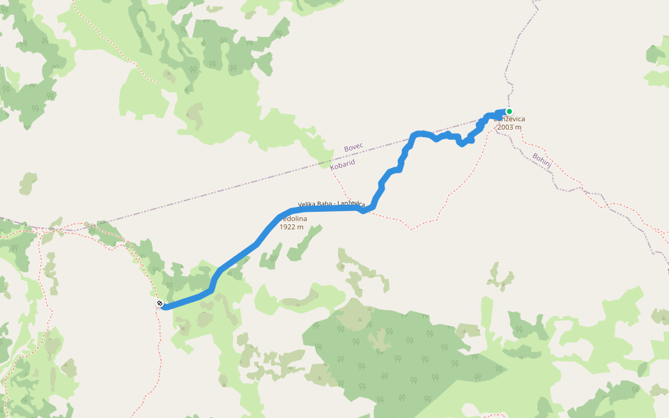 Velika Baba - Lanževica walking route map in Ukanc