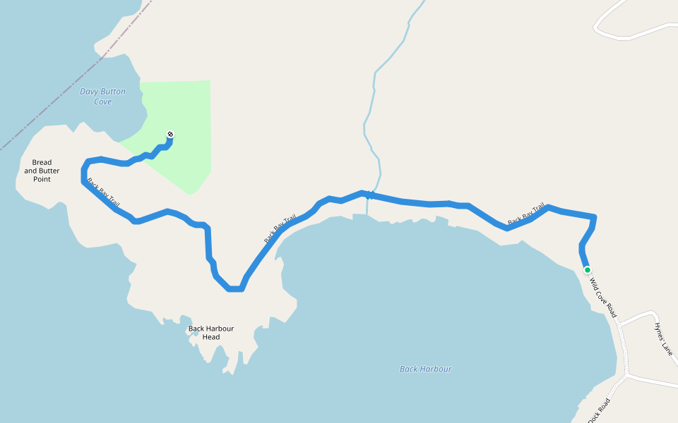 Back Bay Trail walking route map in Twillingate