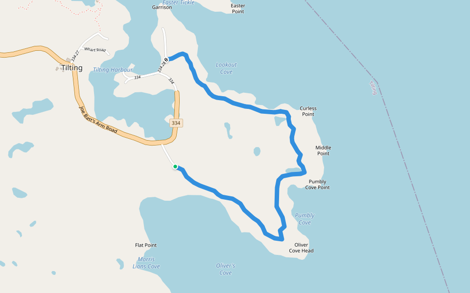 Oliver's Cove Trail walking route map in Fogo Island