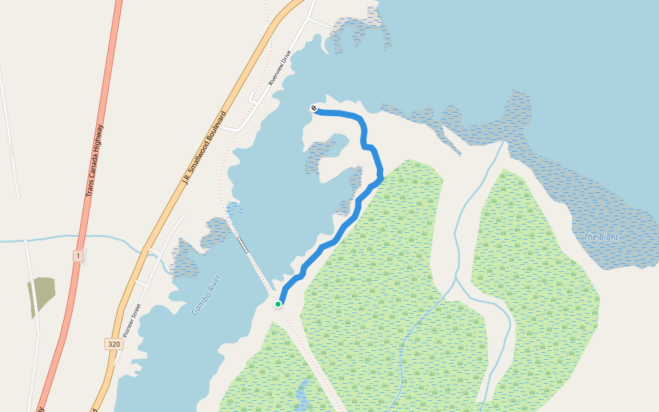 Dominion Point Trail walking route map in Glovertown