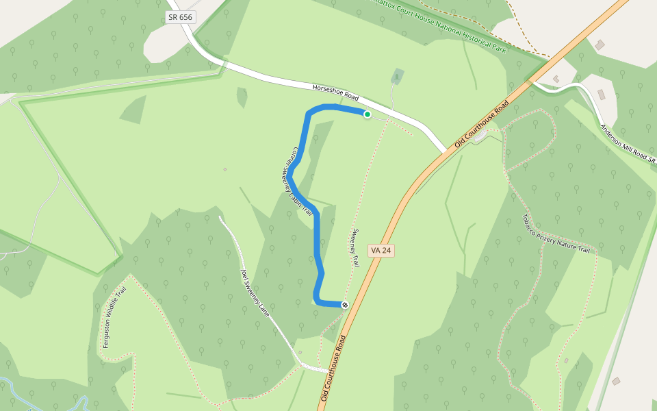 Conner-Sweeney Cabin Trail walking route map in Appomattox