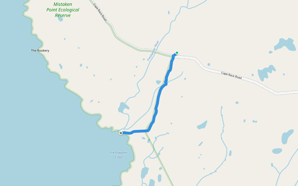 Freshwater Cove Trail walking route map in Renews-Cappahayden