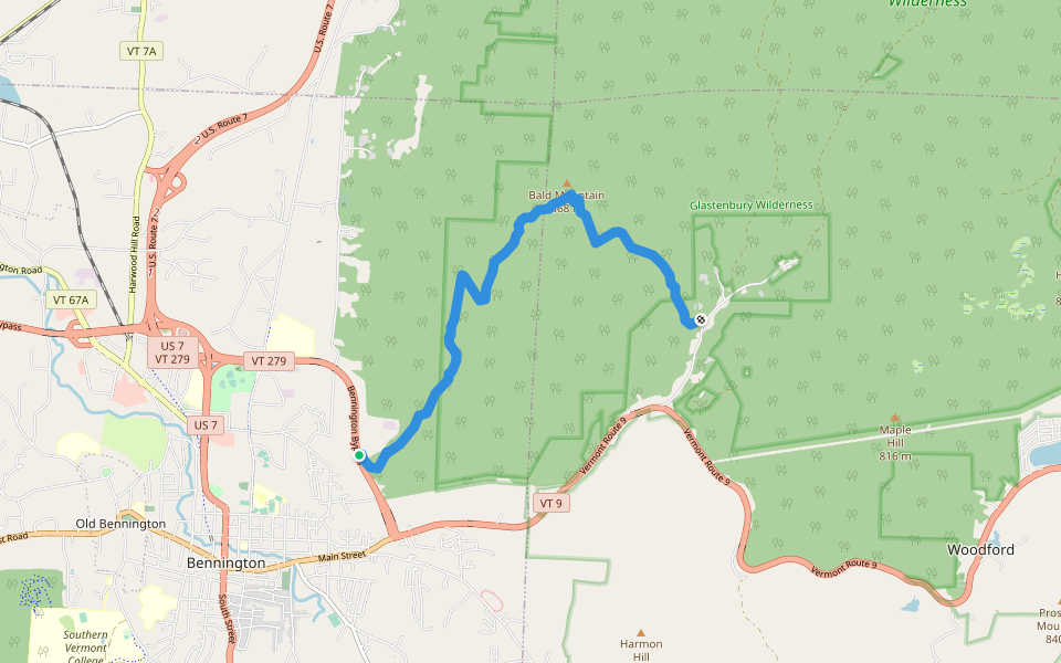 Bald Mountain Trail walking route map in Bennington