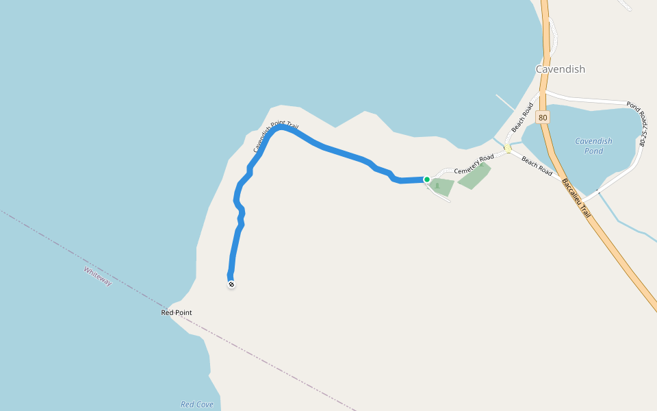 Cavendish Point Trail walking route map in Cavendish