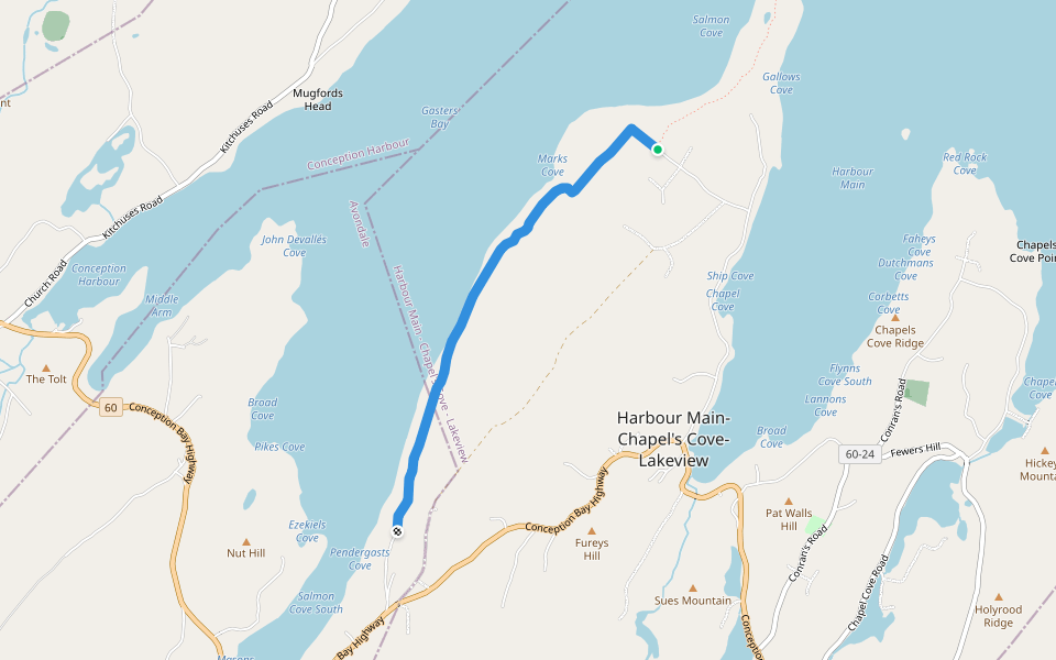 Goat Shore Trail walking route map in Harbour Main