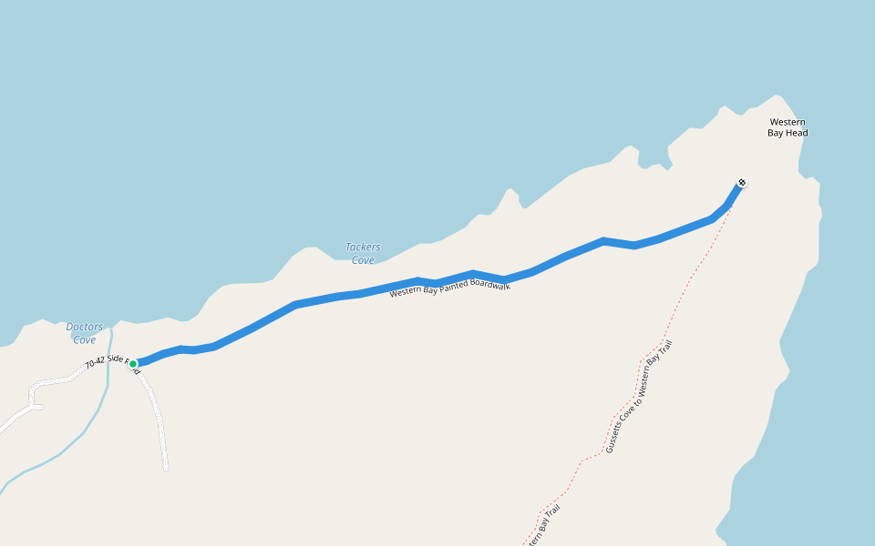 Western Bay Painted Boardwalk walking route map in Spaniard's Bay