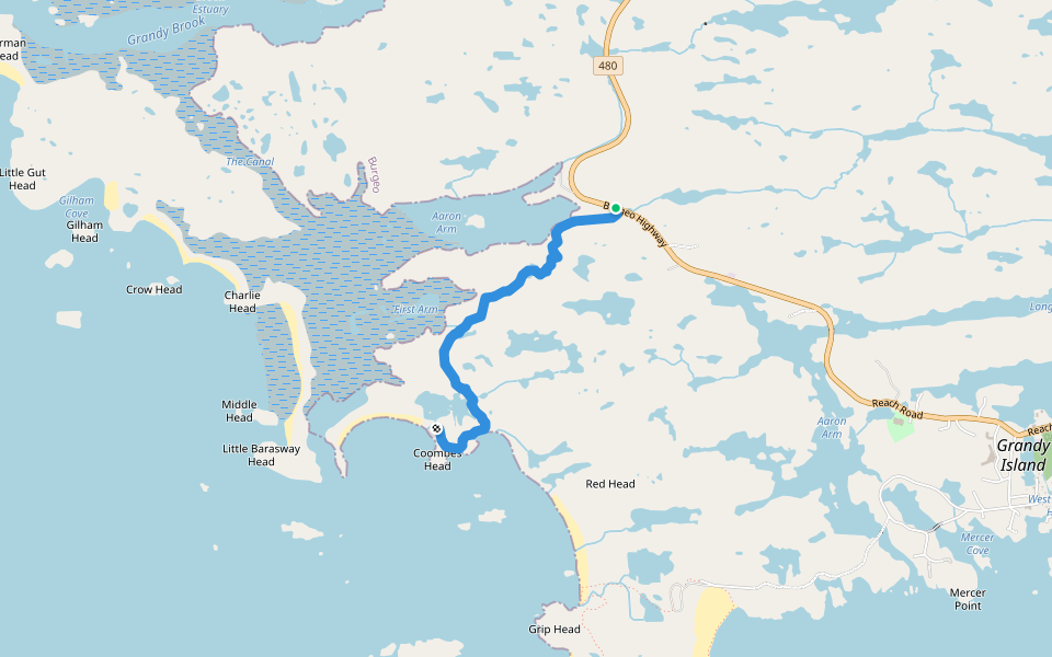 Aaron's Arm Trail walking route map in Burgeo