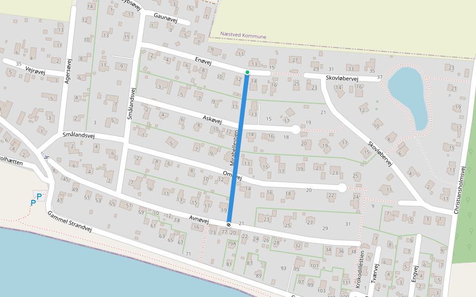Mirabellestien walking route map in Rude