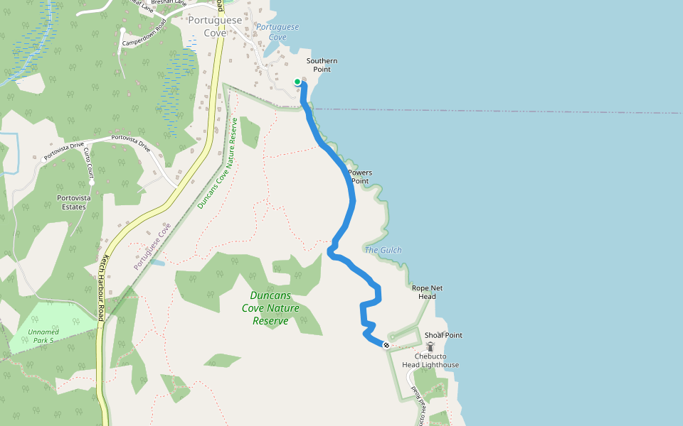 Portuguese Cove Lighthouse walking route map in Portuguese Cove