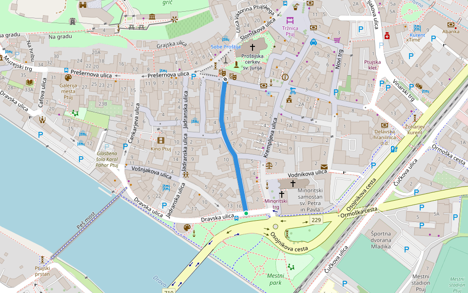 Aškerčeva ulica walking route map in Zgornji Velovlek
