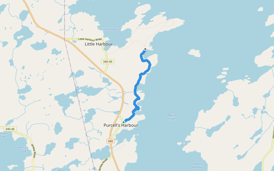Purcell's Harbour to Little Harbour Trail walking route map in Hillgrade