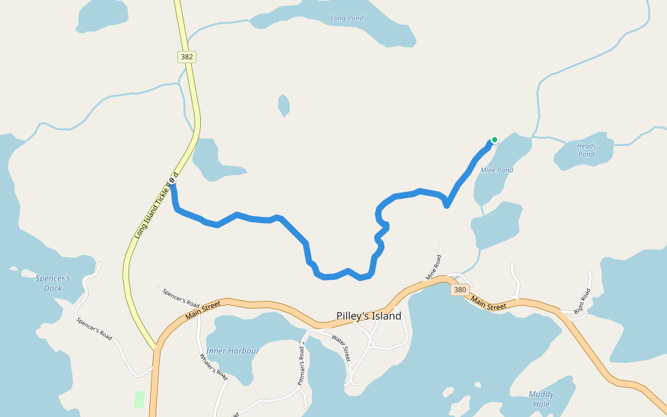 Pilleys Island Lookout walking route map in Pilley's Island