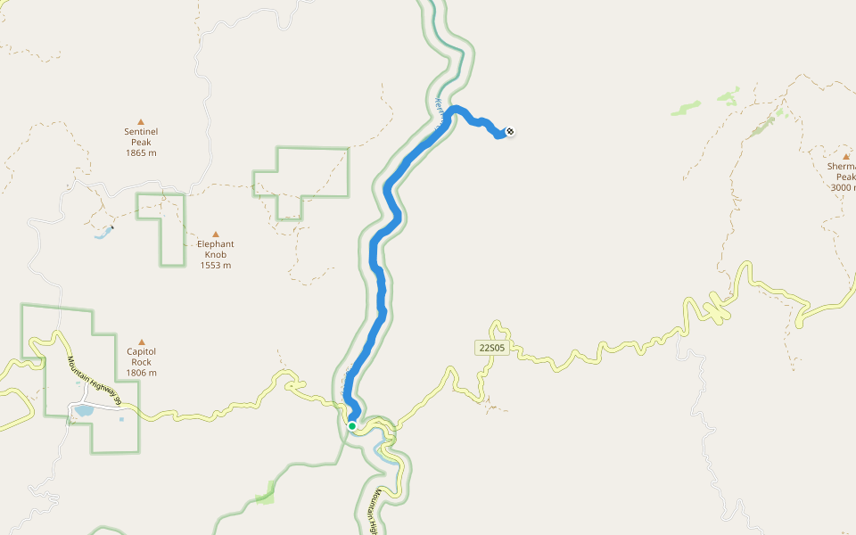 Kern River Upper Trail walking route map in Camp Nelson
