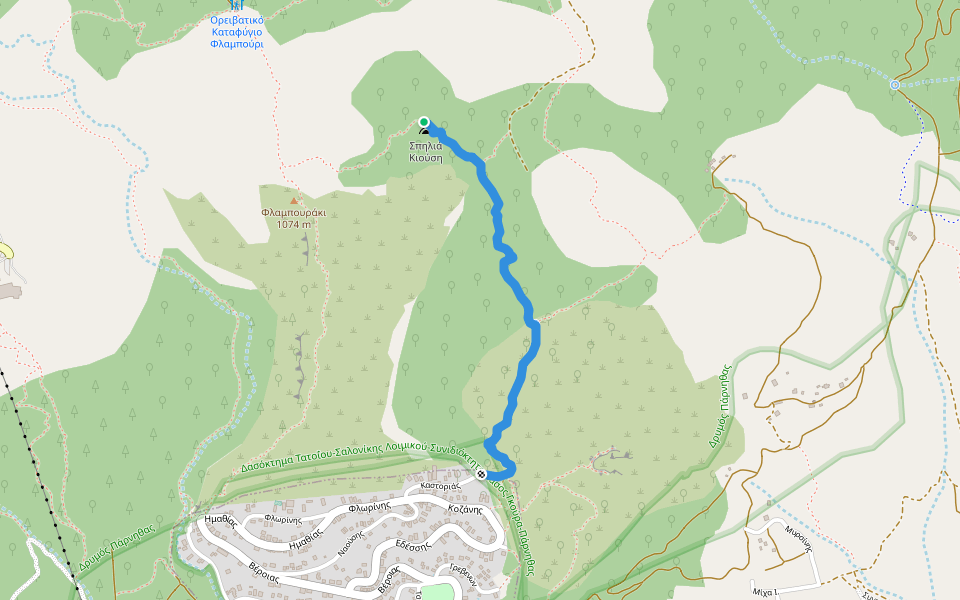 Θρακομακεδόνες - Καταφύγιο Φλαμπούρι walking route map in Thrakomakedones