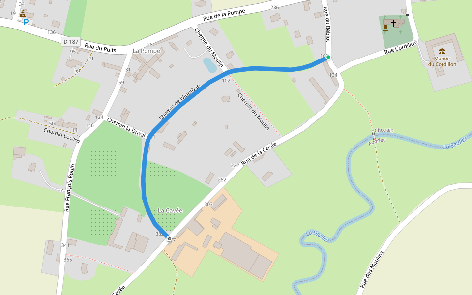 Chemin de l'Aumône walking route map in Chouain