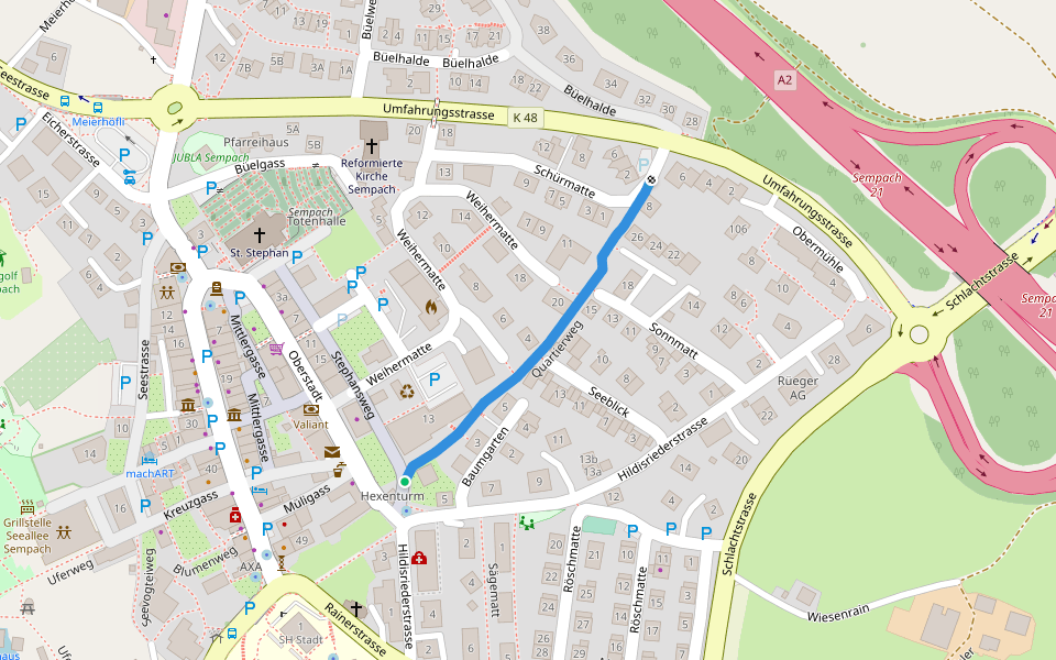 Quartierweg walking route map in Sempach