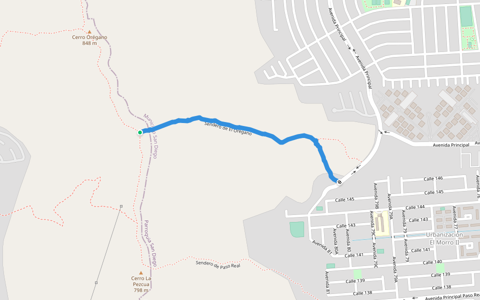 Sendero de El Orégano walking route map in Valencia