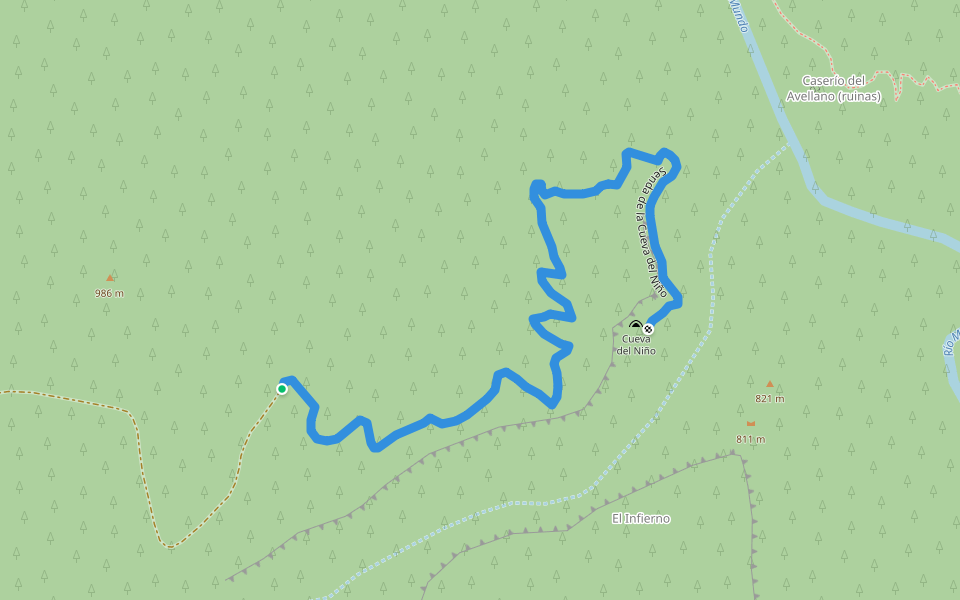 Senda de la Cueva del Niño walking route map in Ayna