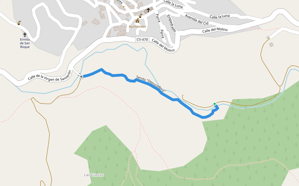 Senda "Depuradora" walking route map in Vallanca