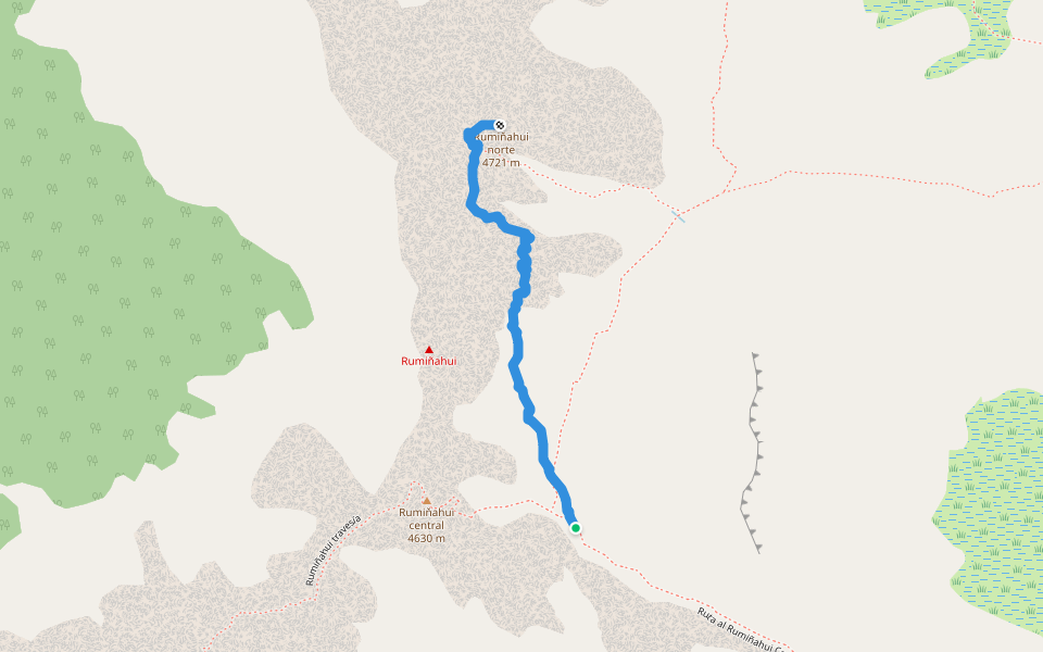Ruta al rumiñahui norte walking route map in Cerro Rumiñahui