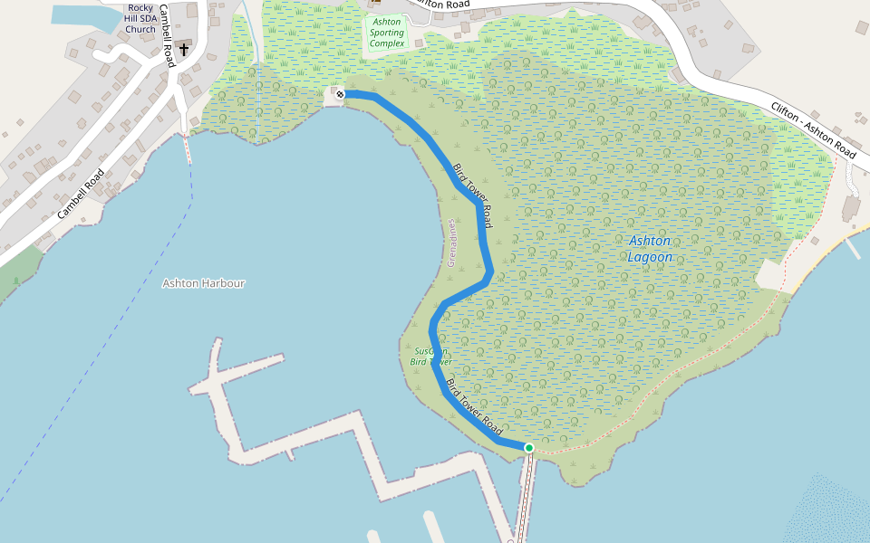 Bird Tower Road walking route map in Ashton