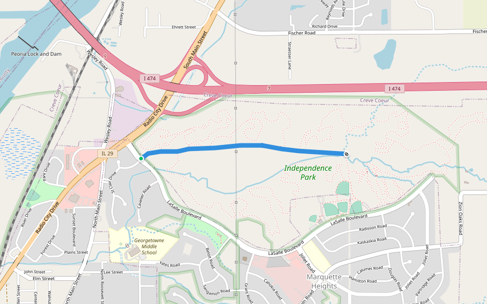 Independence Park - Fire Road walking route map in Marquette Heights