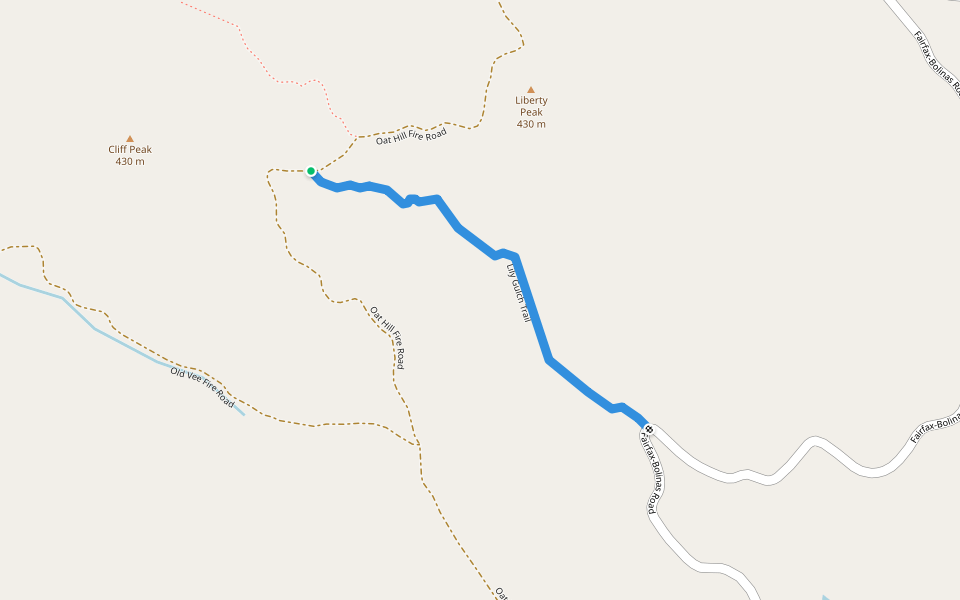 Lily Gulch Trail walking route map in Bolinas