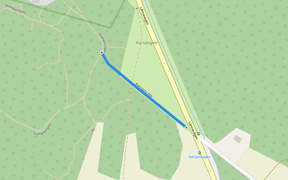 Balingsta Allé walking route map in Huddinge