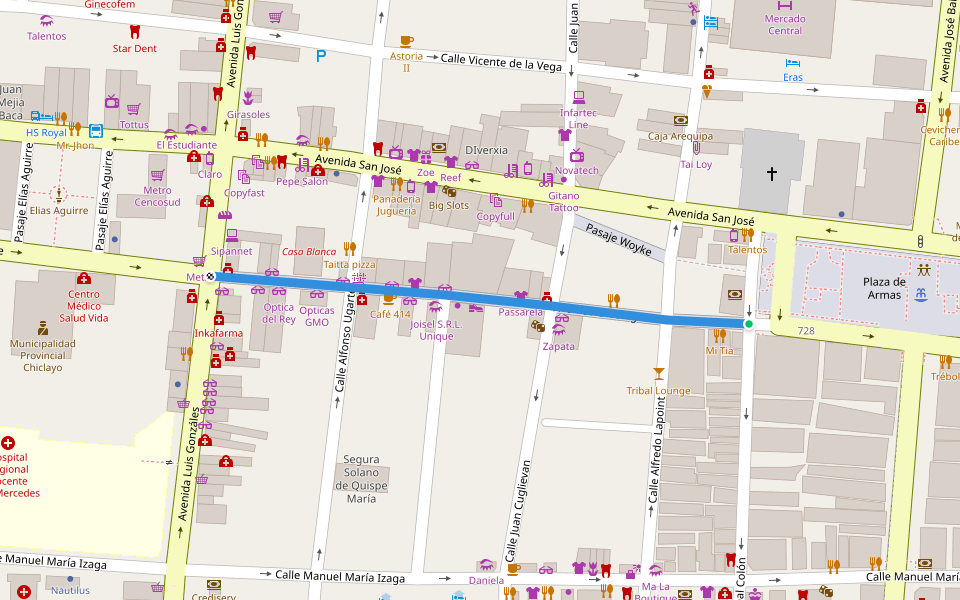 Elias Aguirre walking route map in Chiclayo