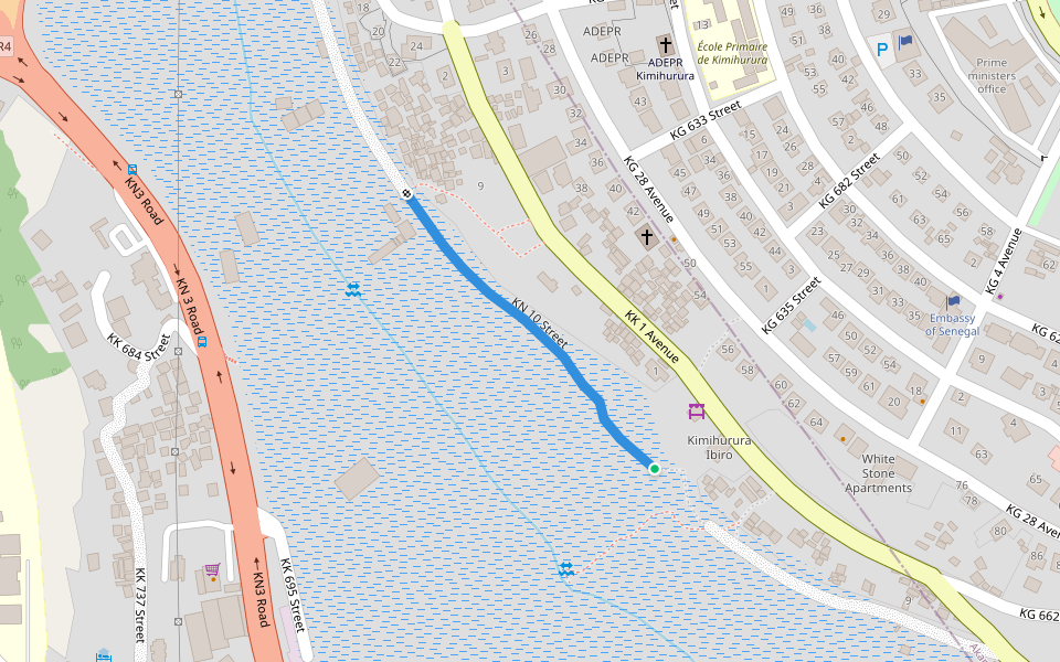 KN 10 Street walking route map in Kigali