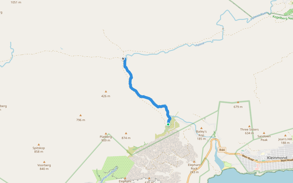 Palmiet River Walk walking route map in Oude Bosch