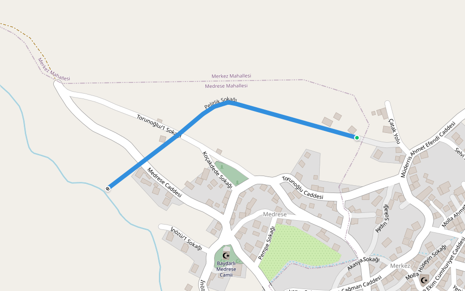 Pelitlik Sokağı walking route map in Baydarlı