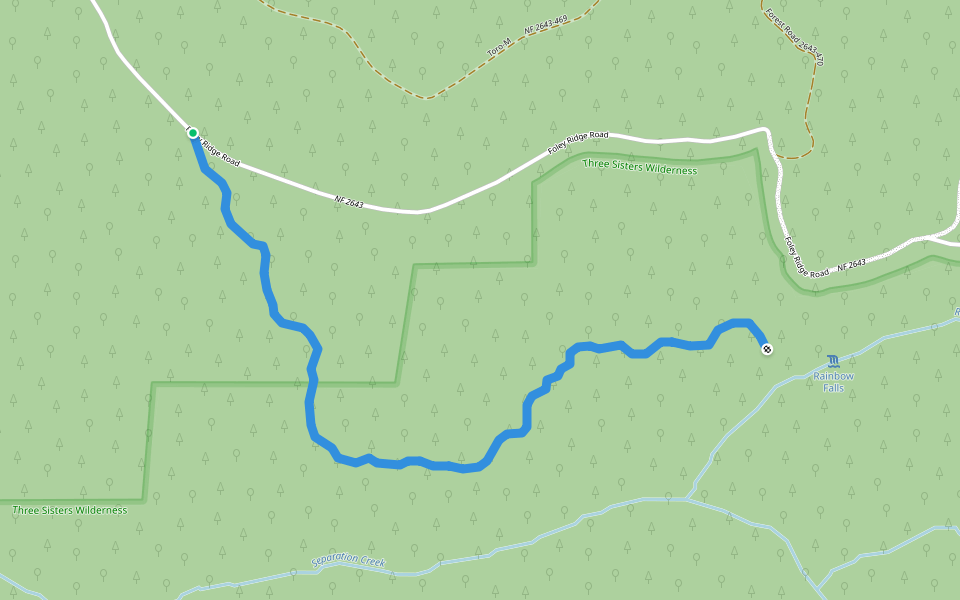 Rainbow Falls Trail #3543 walking route map in Foley Springs