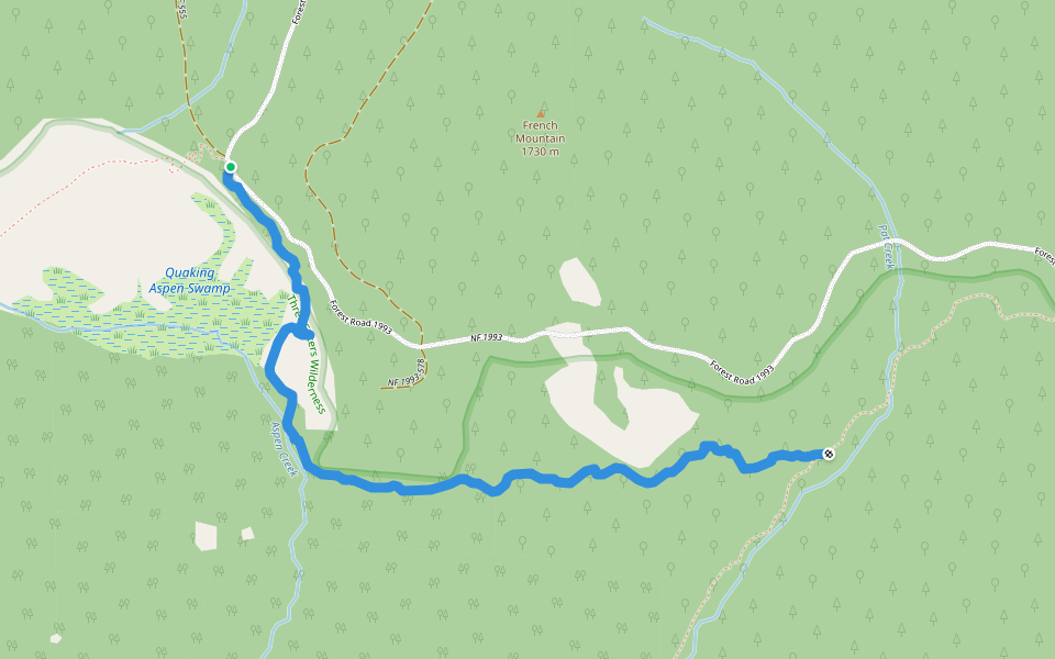 Quaking Aspen Swamp Trail #3332 walking route map in Foley Springs