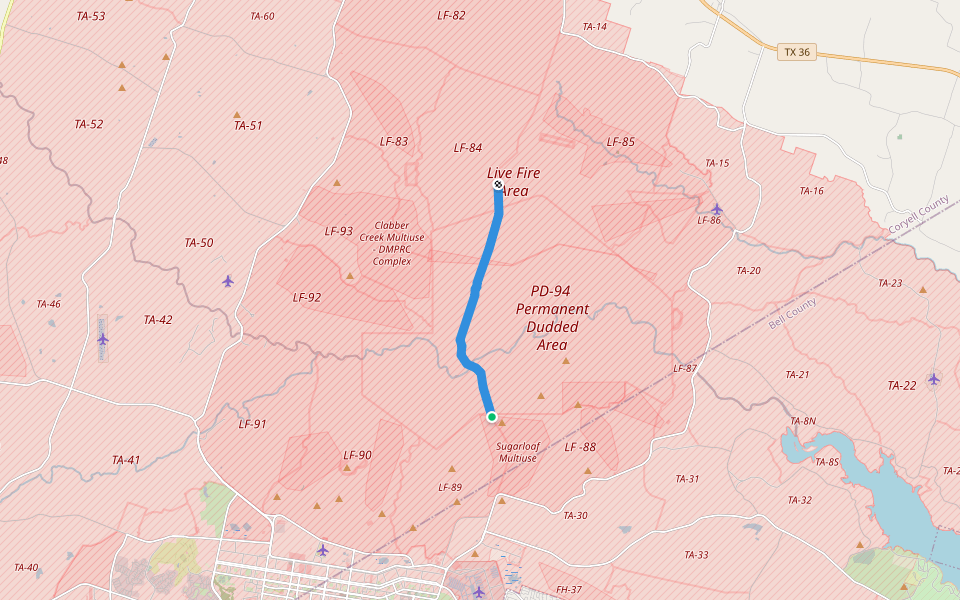 Sugar Loaf Road walking route map in Fort Cavazos