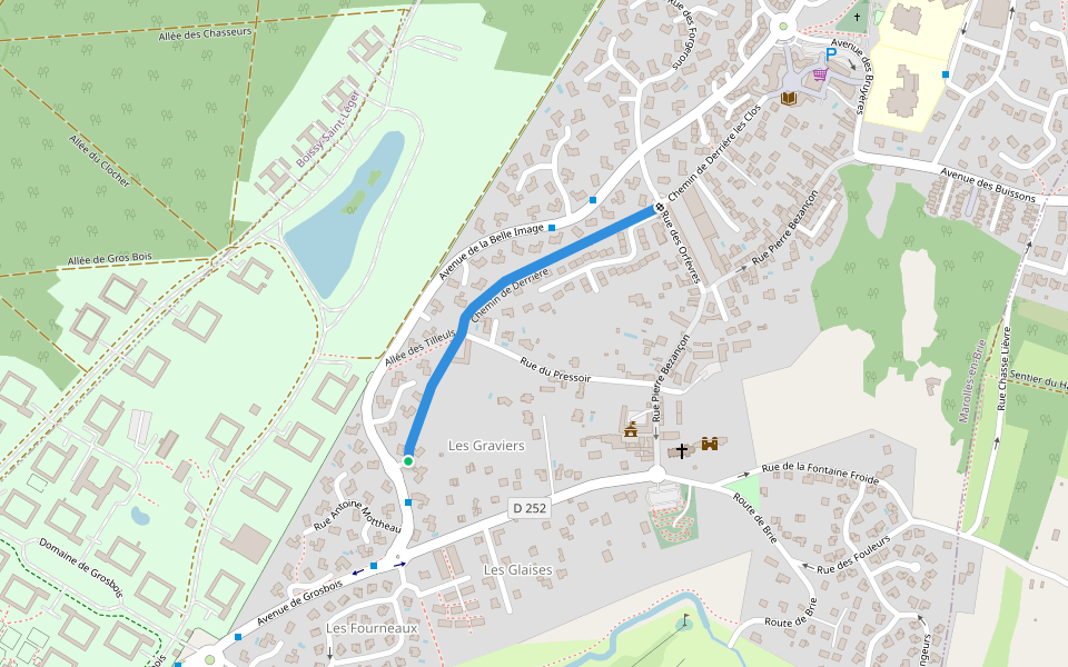 Chemin de Derrière walking route map in en-Brie