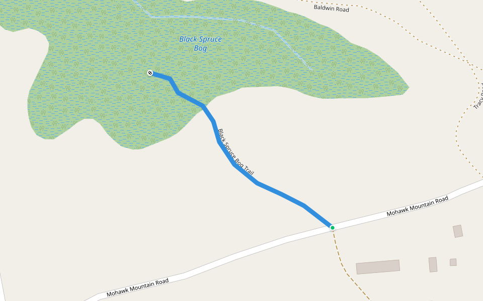 Black Spruce Bog Trail walking route map in Cornwall